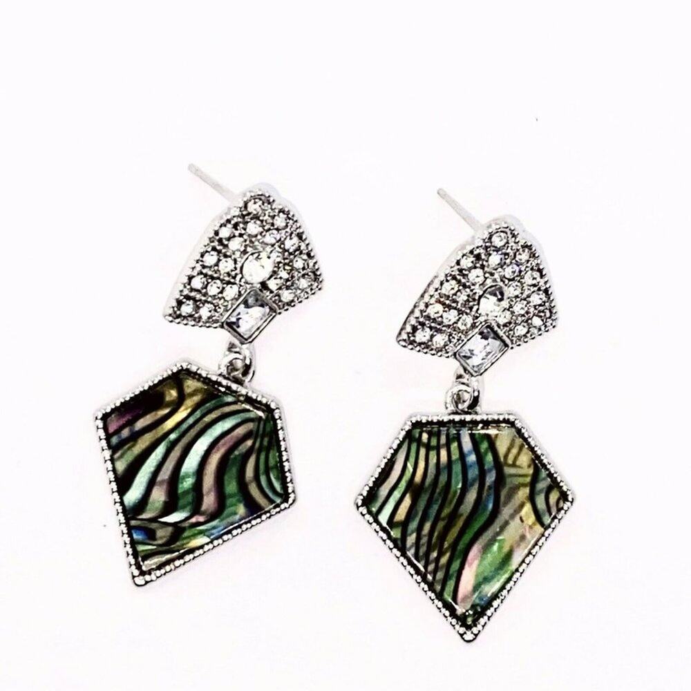 Silver Crystal Abalone Colored Dangle Earrings - Picture 2 of 6
